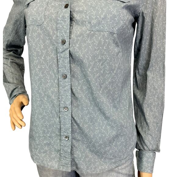 2/$30 J. Crew Ditsy Floral Print Cotton Shirt Blue Button Front Pockets Size XS - Picture 8 of 11